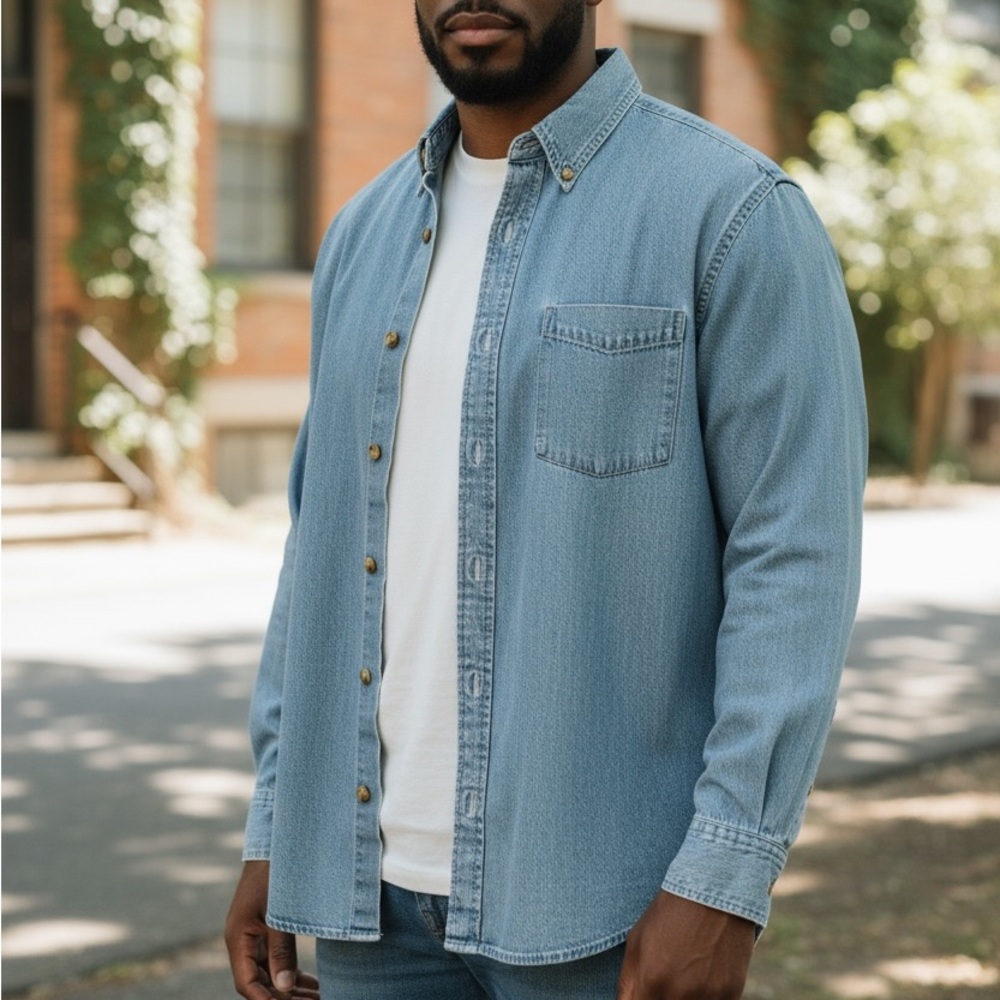 Vintage Outdoor Life Men’s Size Large Denim Blue Chambray Long Sleeve Shirt